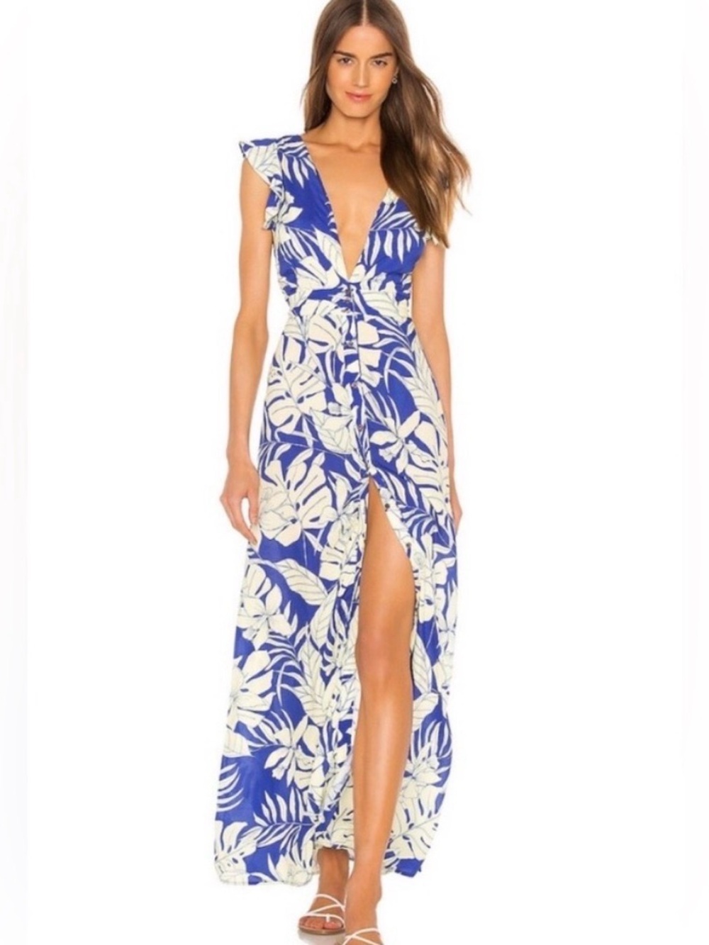 Maaji‎ Tropical Leaf Print Halter Maxi Dress Swim Coverup L resortwear vacation